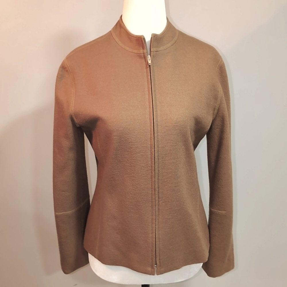 Sandra Angelozzie Women's Camel,Woolen Zippered Suit Jacket/Blazer,Size 36.